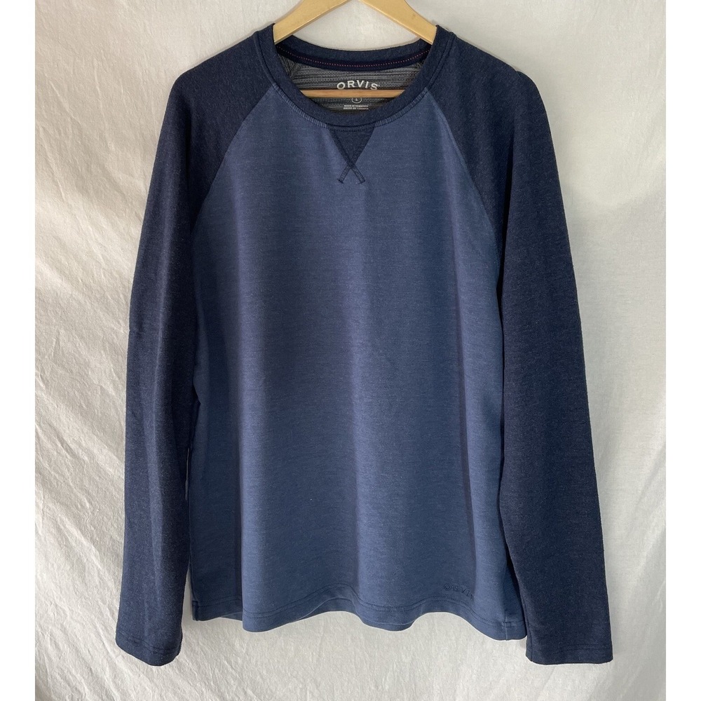 Orvis Sweatshirt Mens Large L Blue Pullover Raglan Sleeve